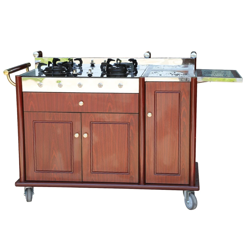 Factory Direct 2026 Double-head cooking truck, street stall, snack trolley, mobile insulation table, commercial three-layer stai