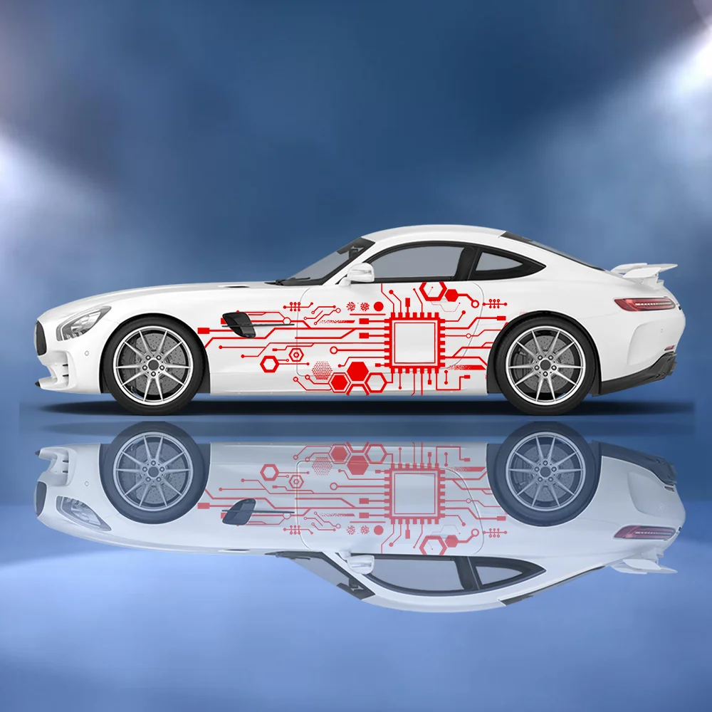 Red Geometric Electric Lines Car Side Sticker Vinyl Self-adhesive Paper Motorsport Decal Auto Accessories Suitable for Truck Suv