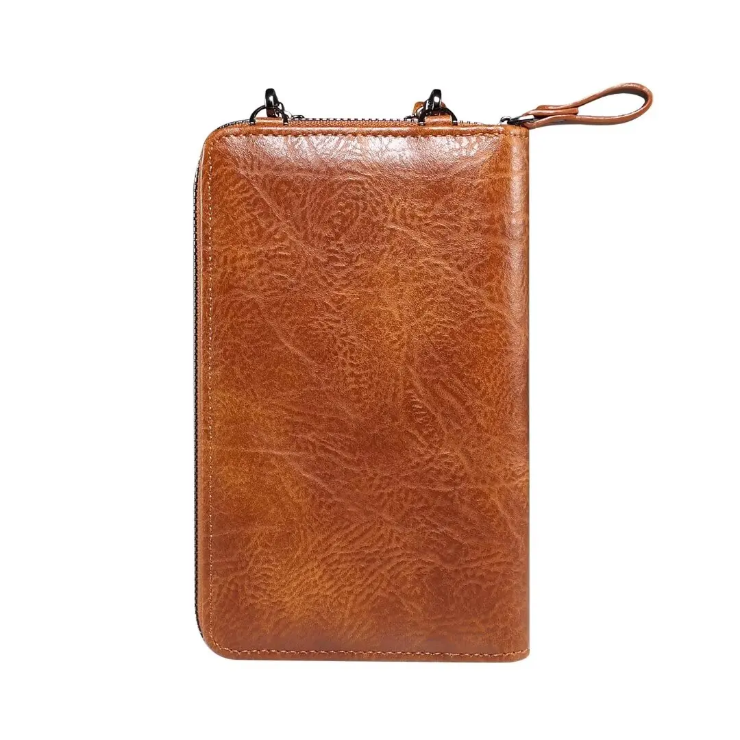 Pu Leather Phone Pouch Case For Samsung Galaxy iPhone Xiaomi Redmi Huawei Honor OnePlus OPPO Motorola Shoulder Strap Zipper Bag