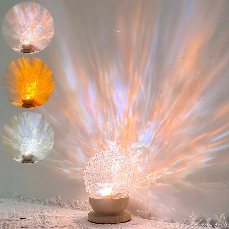 INS Glass Crystal Ball Night Light  Rotating Water Wave Atmosphere Light  Creative Modern Simple and Warm Home Style