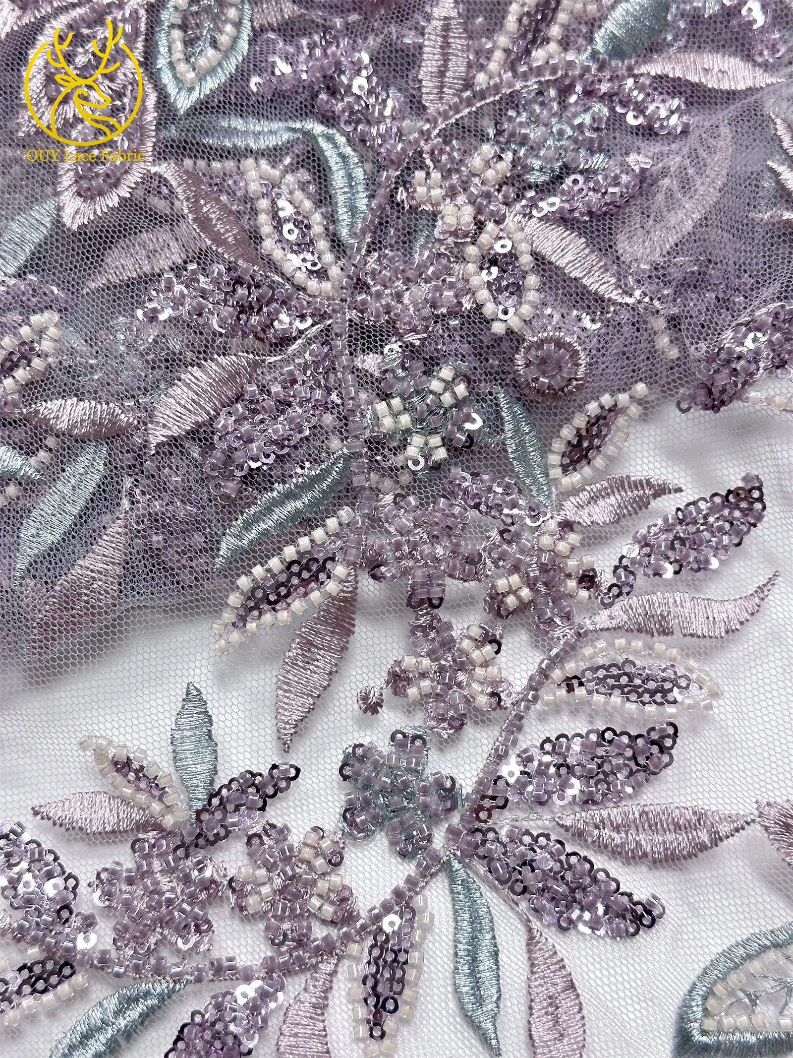 Eleganter afrikanischer Perlen-Stickerei-Spitzenstoff, 5 Yards, nigerianische französische Pailletten-Tüllspitze für Damen, Partykleid, DIY-Nähen – Detail 14
