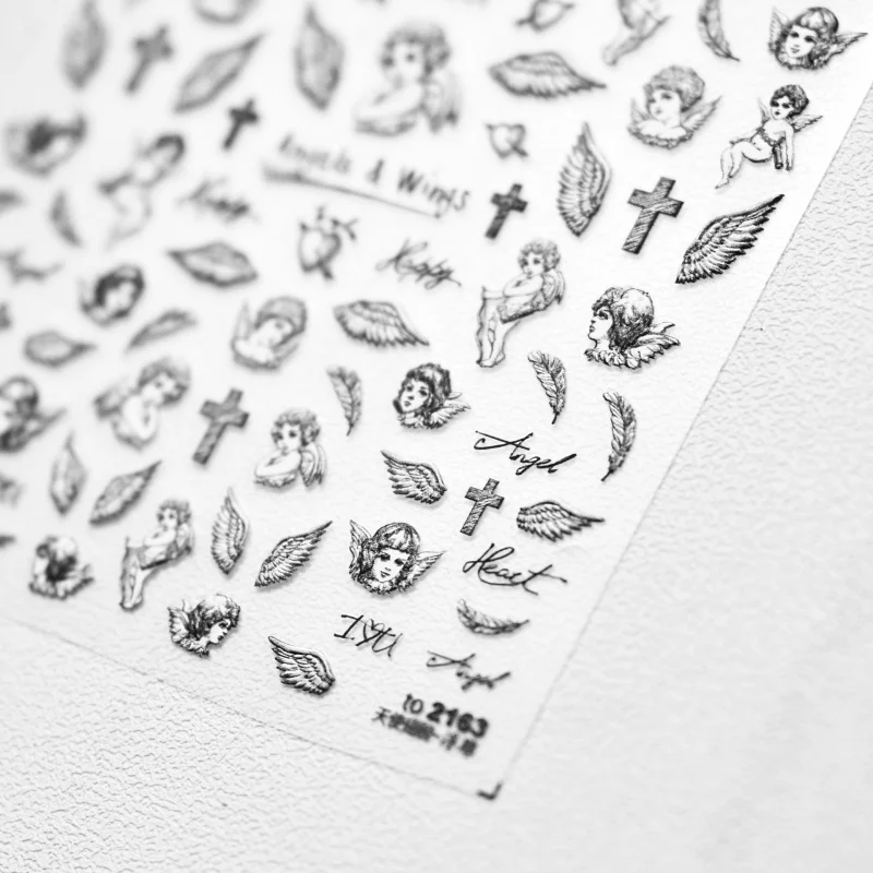 [Meow.Sensei] Relief nail Stickers Popular Japanese-Style Retro Sticker Sketch Angel Ornament