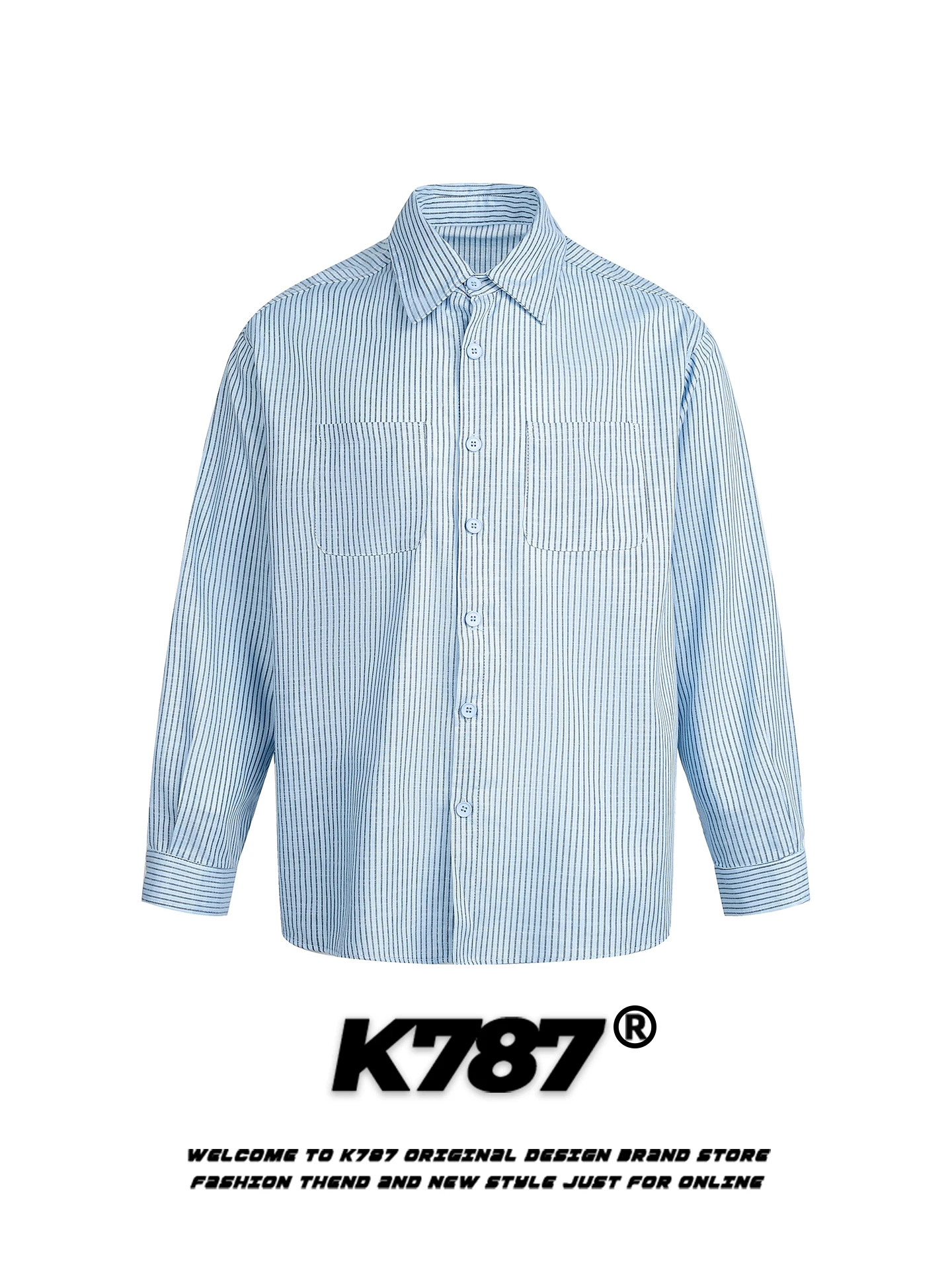 

K787 Американская повседневная рубашка в сине-белую полоску с длинным рукавом, свободного кроя, для ранней весны, модная, для пар