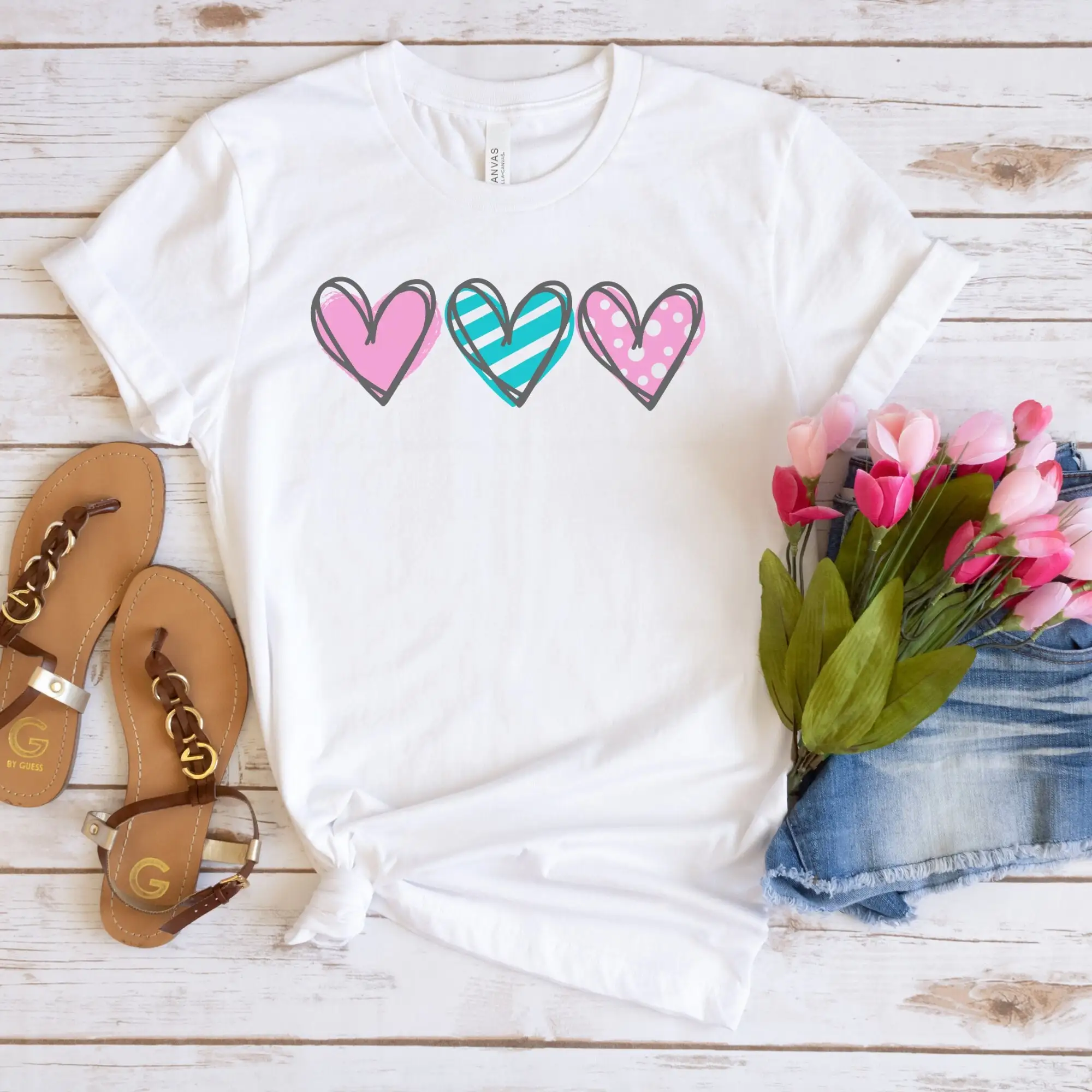 Triple Heart T Shirt For Women Valentine'S Tee