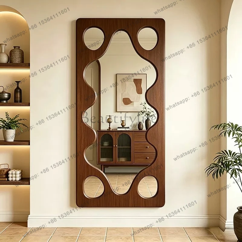 American retro full-length mirror door wall hanging rectangular dressing mirror medieval style