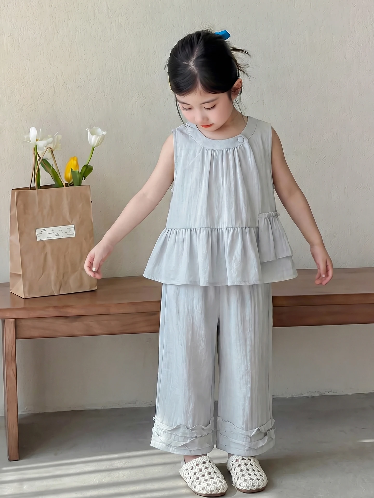 girls-sleeveless-shirt-set-summer-outfit-2026-new-style-children's-summer-super-beautiful-doll-shirt-loose-pants-for-toddlers