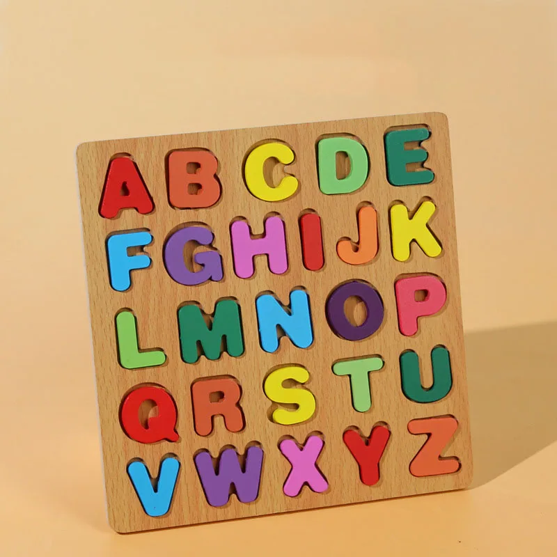 Wooden letter puzzle, children's early education literacy board, 26 English alphabet building block puzzle