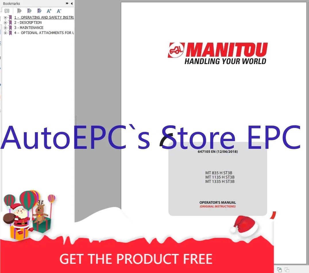 

Телескопическая нагрузка AutoEPC Manitou MT 13,1 ГБ, руководство по ремонту, руководство оператора, руководство обновления детали 2021.