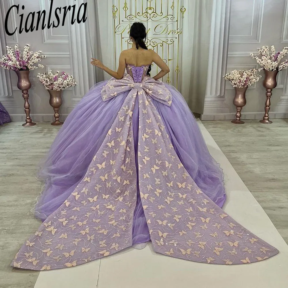 Сиреневое платье для Quinceanera, платья принцессы с бисером и кристаллами, тюлевые Официальные Бальные платья для торжества, милое праздничное платье на день рождения 16, vestidos 2