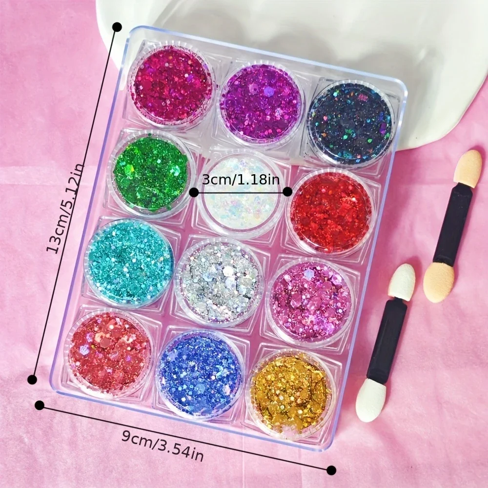 顔用グリッタージェル、12色のホログラフィックスパンコールメイクアップフェスティバルボディ、顔、アイシャドウ、爪、髪用グリッタージェル