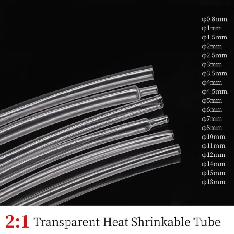 1 metro claro diámetro 1 2 3 4 5 6 7 8 9 10 12 14 16 20 25 30 40 50 mm Tubo termorretráctil 2:1 funda de Cable térmico de poliolefina aislada