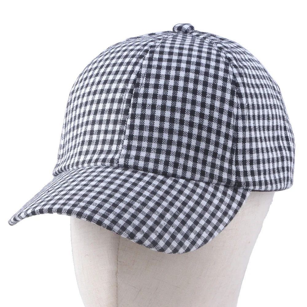 Women\'s Plaid Baseball Cap Checked Fabric Hat Black White Retro Style