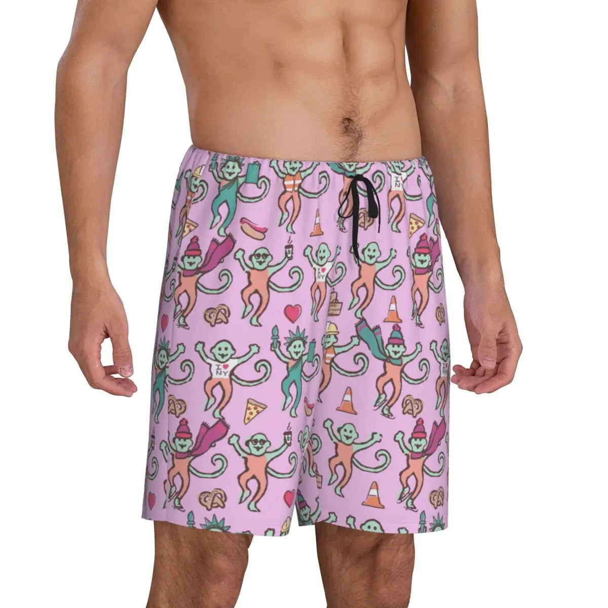 Custom Preppy Roller Monkeys Rabbit Pajama Shorts Men Sleepwear Lounge Bottom Stretch Sleep Short Pjs with Pockets