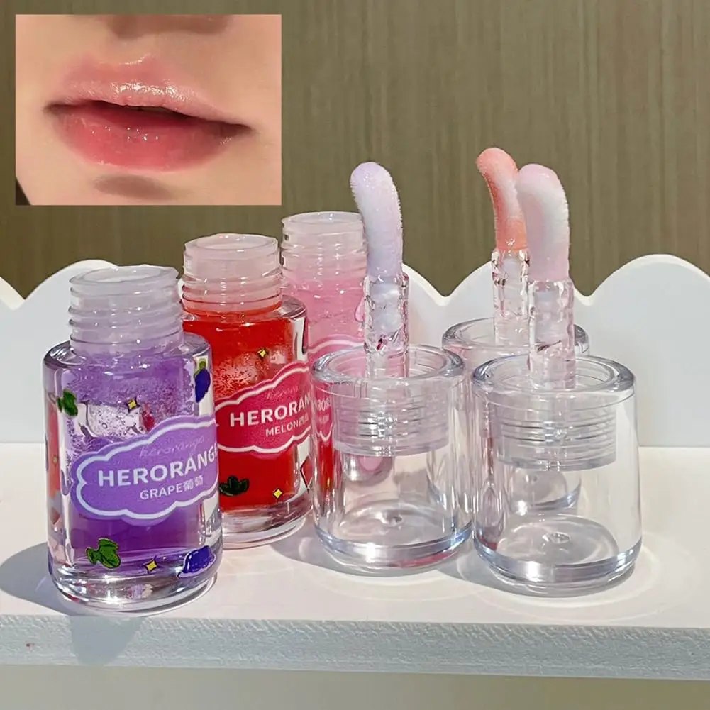 Brillo de labios hidratante de frutas, gelatina de cristal, aceite transparente, líneas más voluminosas, cuidado duradero, hidratante de labios finos, Reduce la suavidad de los labios, J8P1