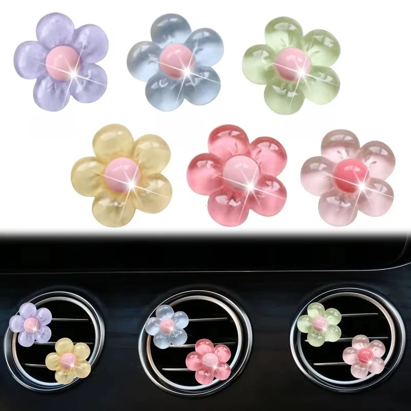 6pcs Cute Flower Aromatherapy Car Air Outlet Decoration Perfume Clip Air Freshener Colorful Flora Decor Auto Accessories