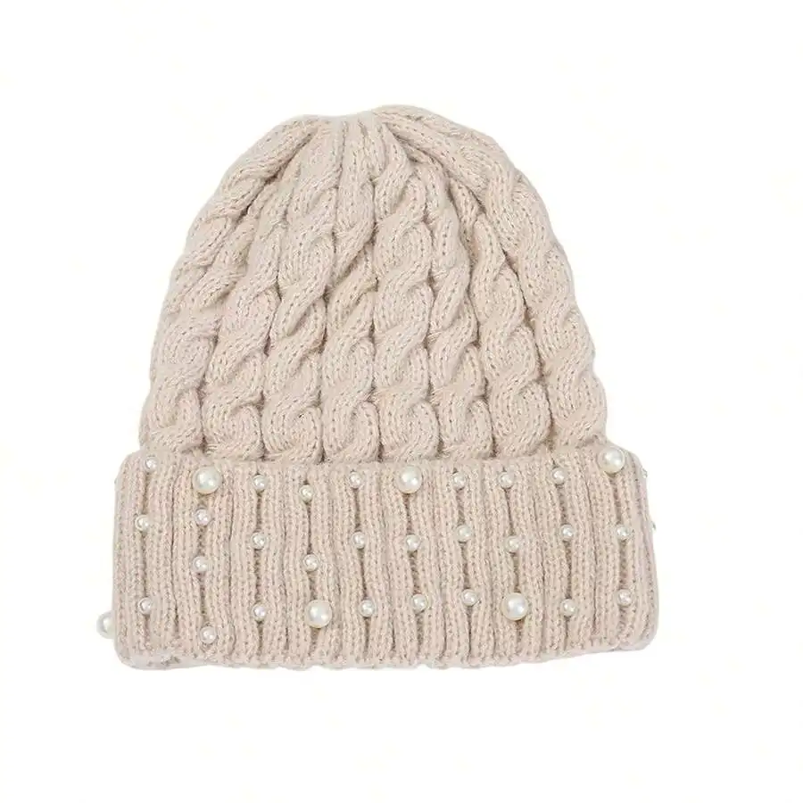 قبعة لؤلؤية للنساء شتوية دافئة متماسكة قبعة جمجمة ناعمة للأنشطة الخارجية #2