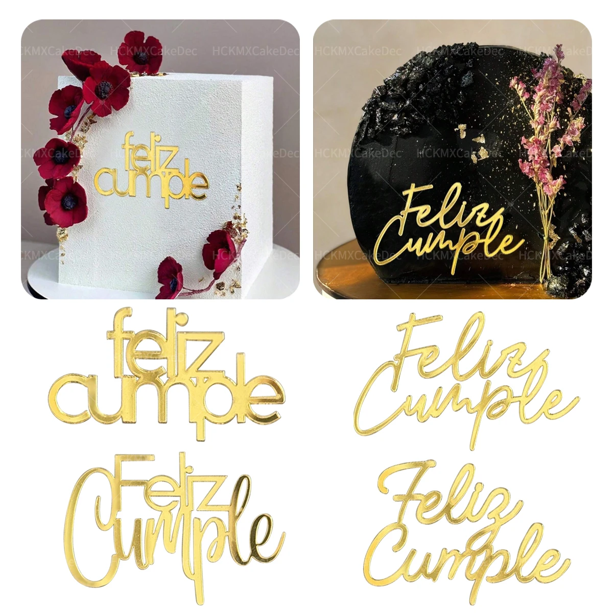 Adorno para tarta de cumpleaños Feliz Cumpleanos español dorado, decoración para fiesta de cumpleaños, decoraciones para postres y pasteles DIY