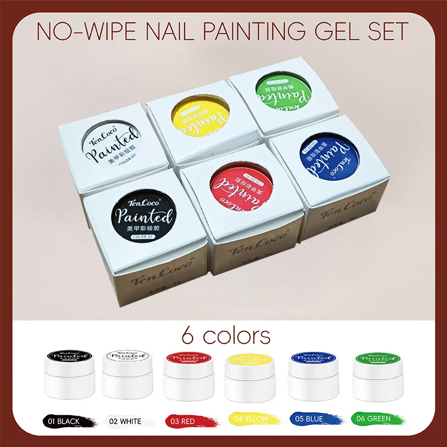 Koreański japoński zestaw 6 kolorów Bez wycierania Paleta żeli do malowania paznokci Jasny kolor do zdobienia paznokci Pół UV Żel w kremie Żel polski