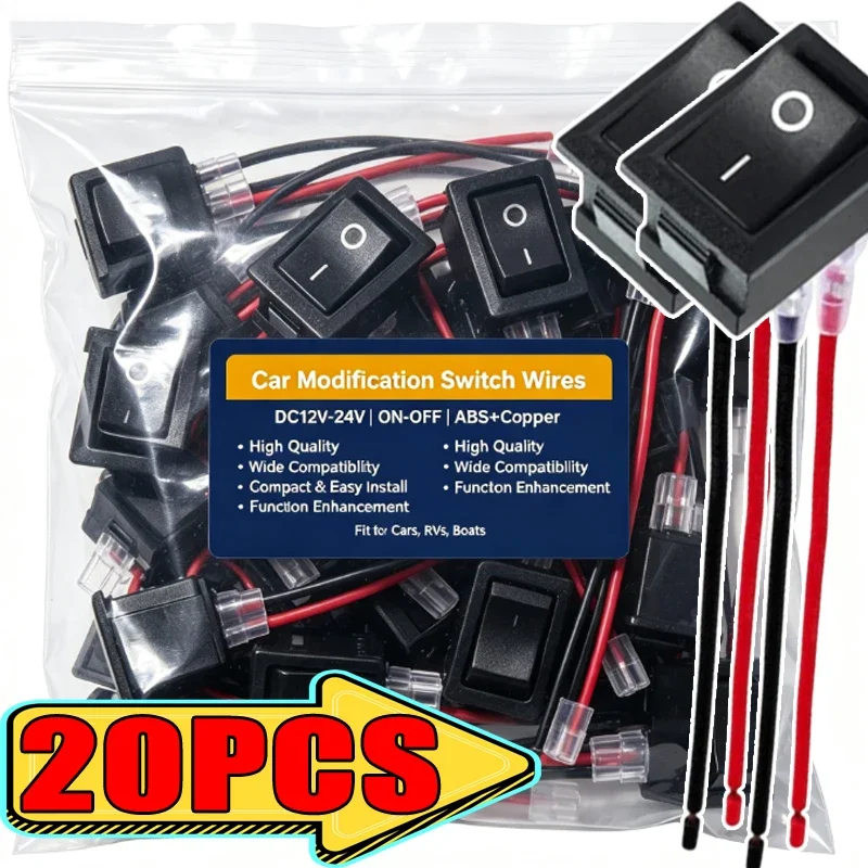 Car and Motorcycle Modified Toggle Switch 1-20pcs Boat Switch Wire 2-Pin Round Rocker Switch ON/OFF SPST for Automotive Marine