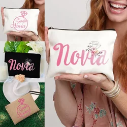 Spanish Team Bride Makeup Bag Bridesmaid Maid of Honor Holiday Canvas Monogram Cosmetic Pouch Wedding Bachelorette Party Gift