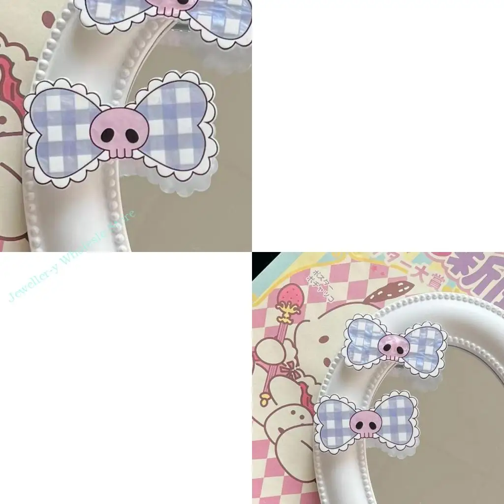 

R7UF Bowknot Hairpins Hot Girls Cartoon Skull Bowknot Hair Clip Headdress Y2k Hair Clip for Women Teens