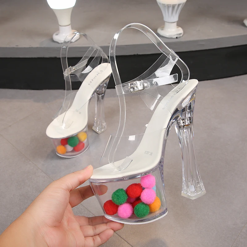 Fashion Sandals Transparent LED Platform Women's Shoes Summer Sexy 17cm High Heels Buckle Pumps Striptease Sandalias Mujer