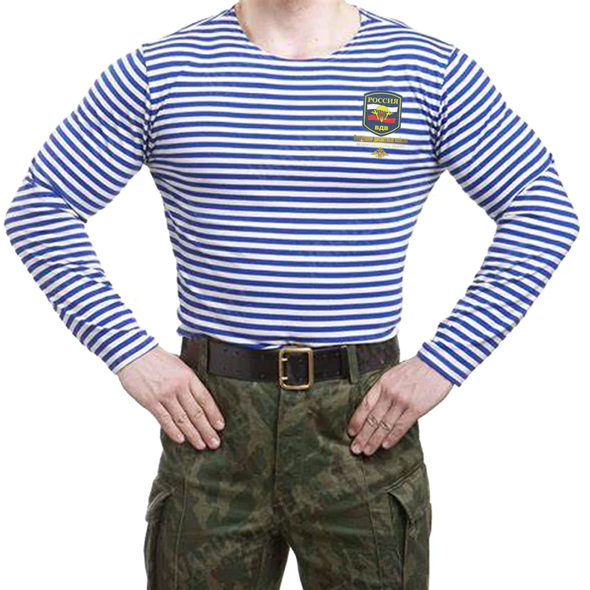 Russian Air-Landing Troops Airborne VDV Stripes T-Shirt Polyeste Cotton Long Sleeve Mens Sailor's Striped Shirt Telnyashka Tops