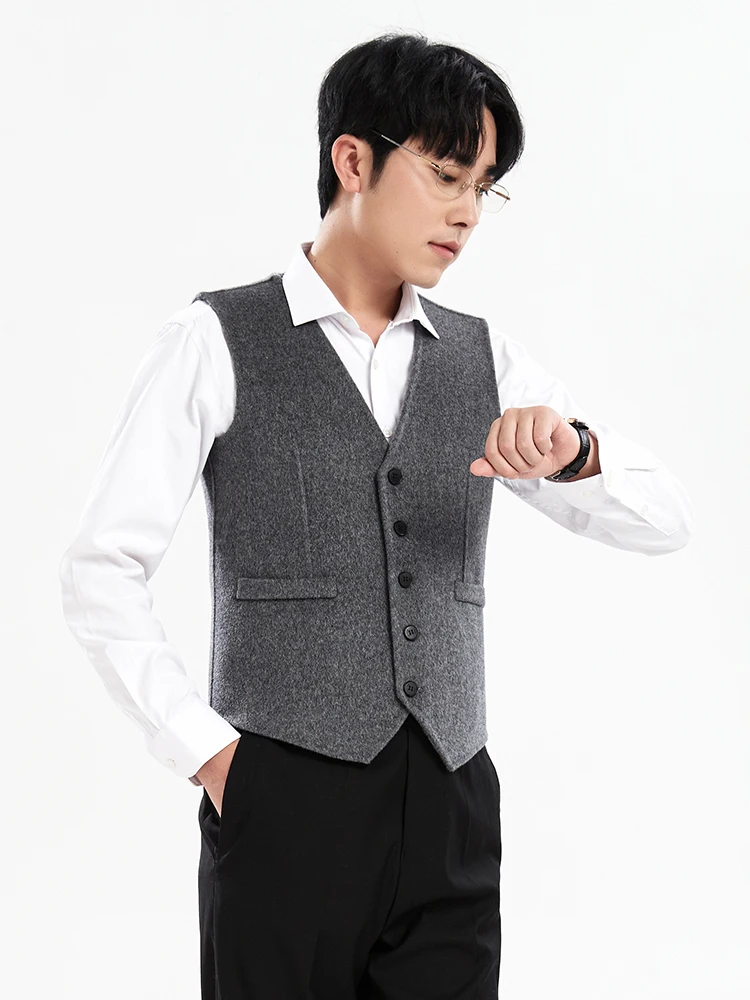 

00% Pure Wool Men's Double-Faced Camere Vest Thi Warm Autumn Winter Faion Busin Casual Sle V-Ne Regular Length
