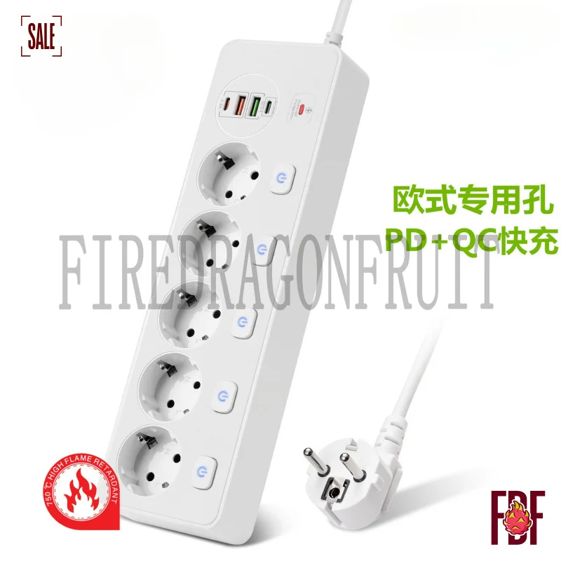 

5 Outlet European Extension Power Strip PD20W Overload Central Asia 5 Countries