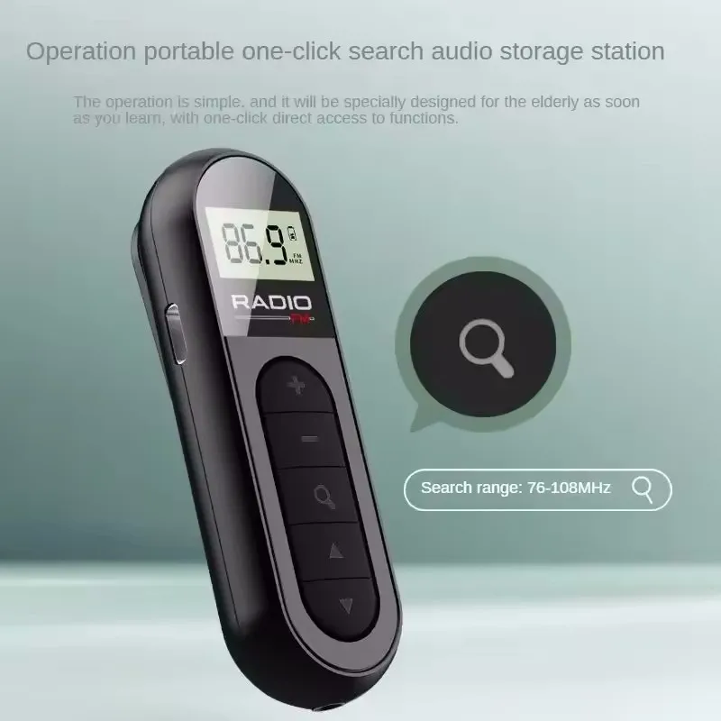 راديو FM مشبك على راديو محمول صغير 76-108 ميجا هرتز 3.5 ملم مقبس سماعة الرأس قابل لإعادة الشحن مناسب للاجتماعات والسفر Woopker