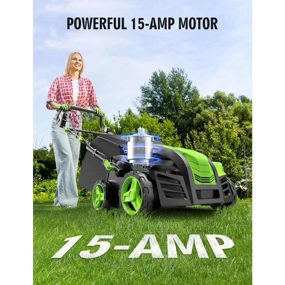 16” Lawn Mower, Artificial Turf Vacuum,15Amp Grass Sweeper, Power Brush W/ 45L Removable Leaf Collection Bag, Lawn Moerw