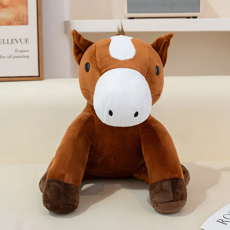 

35/40CM Kawaii Cartoon Forest Simple Brown Horse Stuffed Animal Plush Toy Pillow Children's Steed Handmade Doll Festival Gift