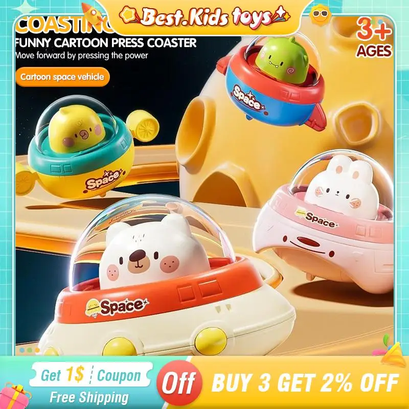 

Cartoon Pressing Toys Car Baby Inertia Flying Saucer Drop-Resistant Coasting Toys For Kids Parent-child interaction Game Gifts