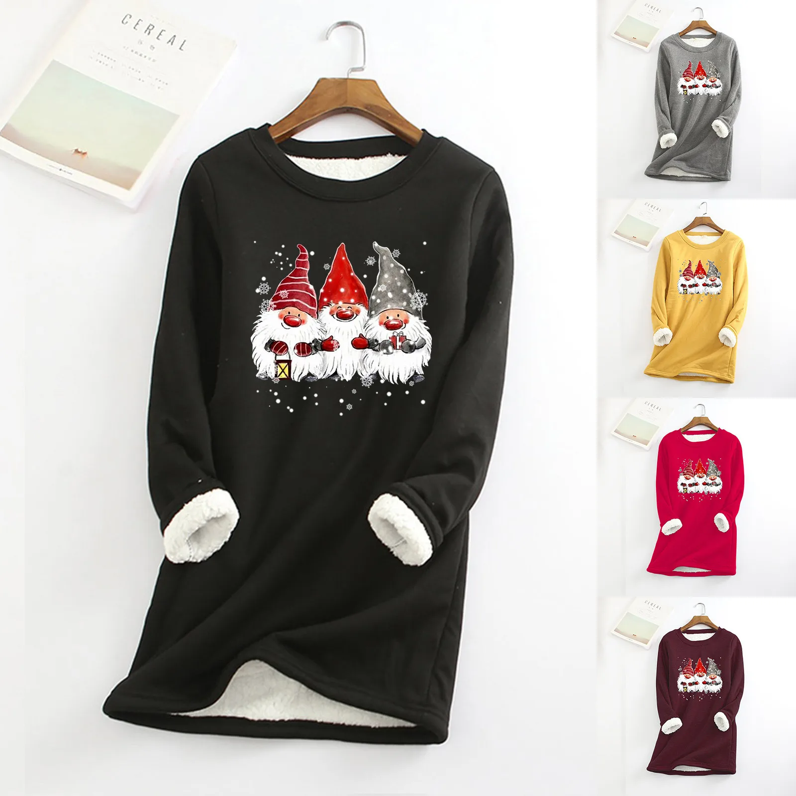 

Woman Sweatshirts Women Underwear Christmas Sweatshirt Warm Top Fleece Thick Printing O-neck Women's Winter Fashion Women 2022