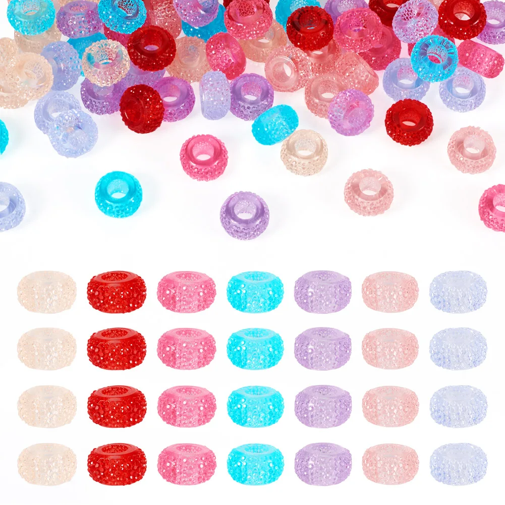 70Pcs Rondelle Resin European Large Hole Bead Transparent Textured Loose Spaced Bead for DIY Bracelet Necklace Jewelry Making