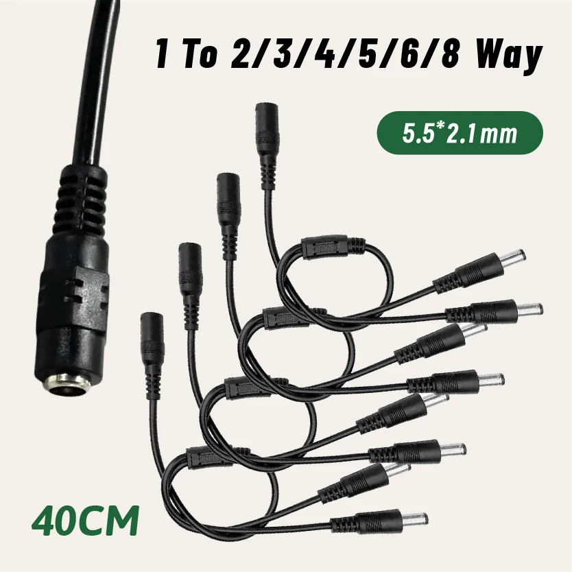 5.5X2.1 مللي متر 1 أنثى إلى 2/3/4/5/6/8 طريقة ذكر تيار مستمر مقسم الطاقة محول القابس 12 فولت موصل الحبل 40 سنتيمتر #1