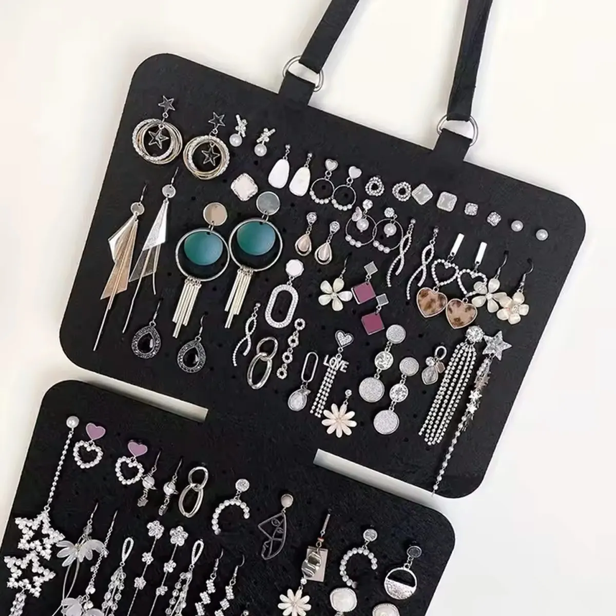 قطعة واحدة من حقيبة تخزين المجوهرات المكونة من 5 طبقات، مصنوعة من مادة اللباد، والأقراط، والدبابيس، ورف عرض الشارة، وسعة كبيرة #4