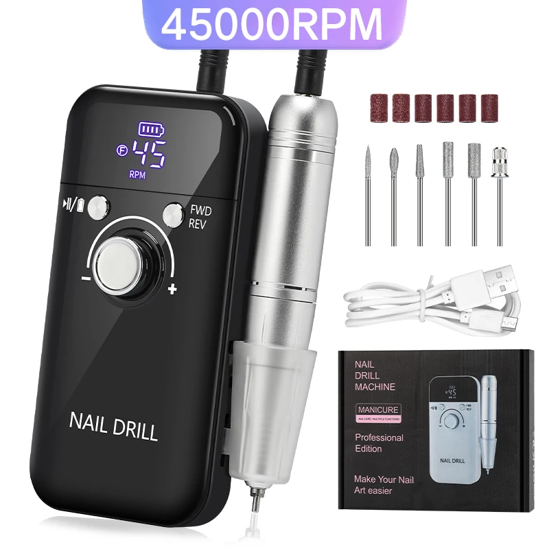 

45000RPM Rechargeable Electric Nail Drill Machine Professional Nail Drills for Gel Nails Polish Portable Nail File Manicure Tool