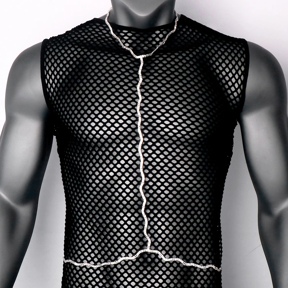 Sexy Wave Rhinestone Chest Chain Luxury Jewelry Harness Men Necklace Waist Festival Decoration Party Accessories Top Christmas