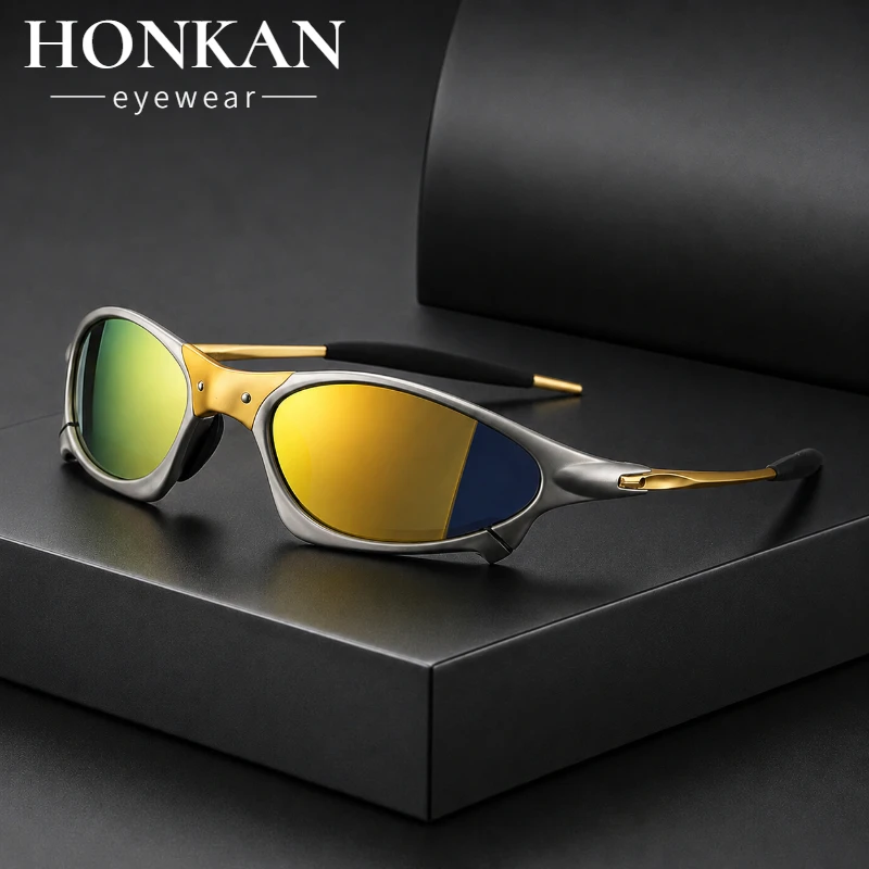 Herren Polarisierte Sonnenbrille mit Goldbrücke, UV400 Fahrradbrille, Metall-Fahrradbrille, Reitbrille
