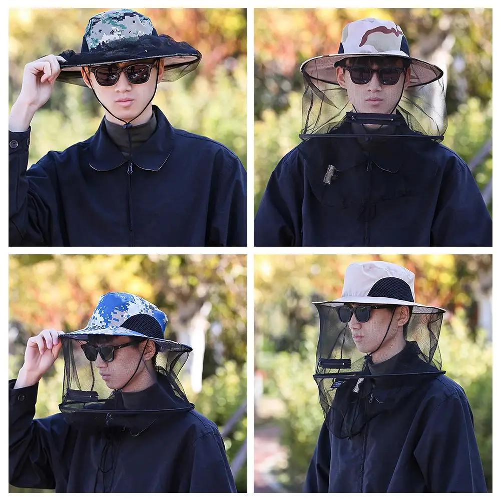Outdoor Sunscreen Mosquito Hat Insect Bee Protection Cap Foldable Sun-proof Sunshade Hat Net Mesh Insect Proof Cap Unisex