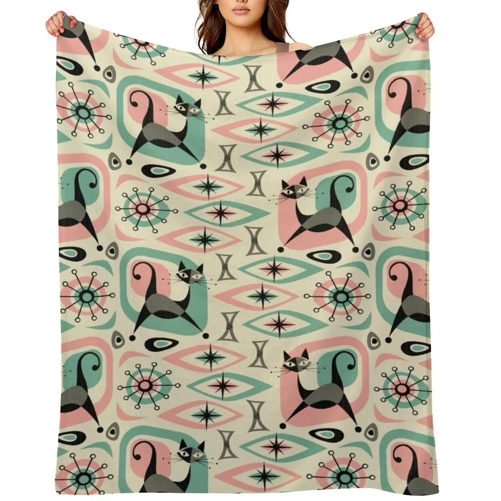 

Mid Century Cat Abstract Throw Blanket Sofas Comforter Moving Fashion Sofas Blankets