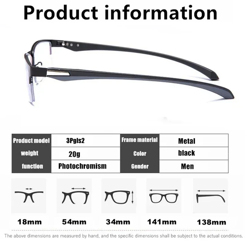 Half Frame Men Business Reading Glasses Photochromic Progressive Multifocal Far Sight Glasses Anti-blue Light Presbyopia Glasses