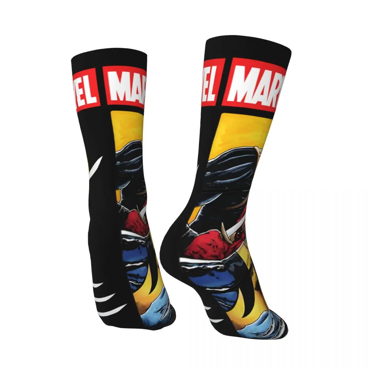 Heroes Fighting Sock for Men Hip Hop Harajuku Marvel X-man Deadpool & Wolverine Happy Seamless Pattern Printed Boys Crew Sock