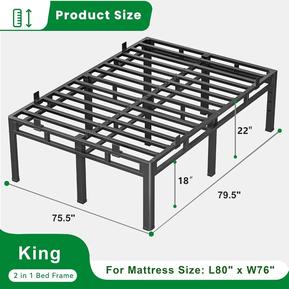 22 Inch King Bed Frame Double Layer 2 in 1 Platform with Round Corner