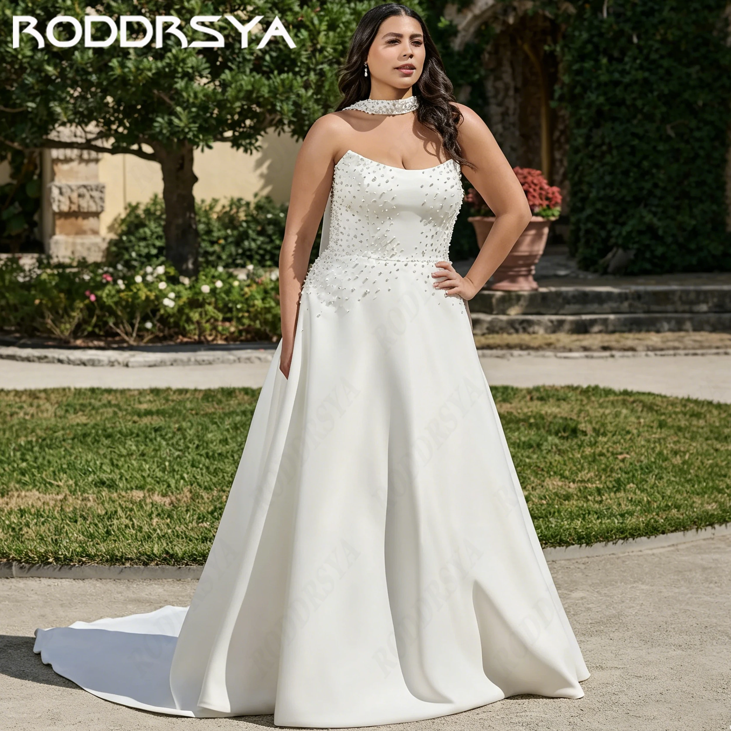 RODDRSYA Strapless Wedding Dress Plus Size 2026 With Scarf For Women A Line Satin  Luxury Pearls Bridal Dresses Custom Made