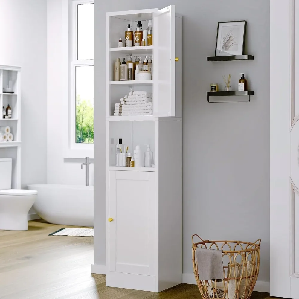 

Bathroom Cabinet Metal Storage Cabinet with Adjustable Shelves Doors Freestanding Narrow Sideboard Cabinet