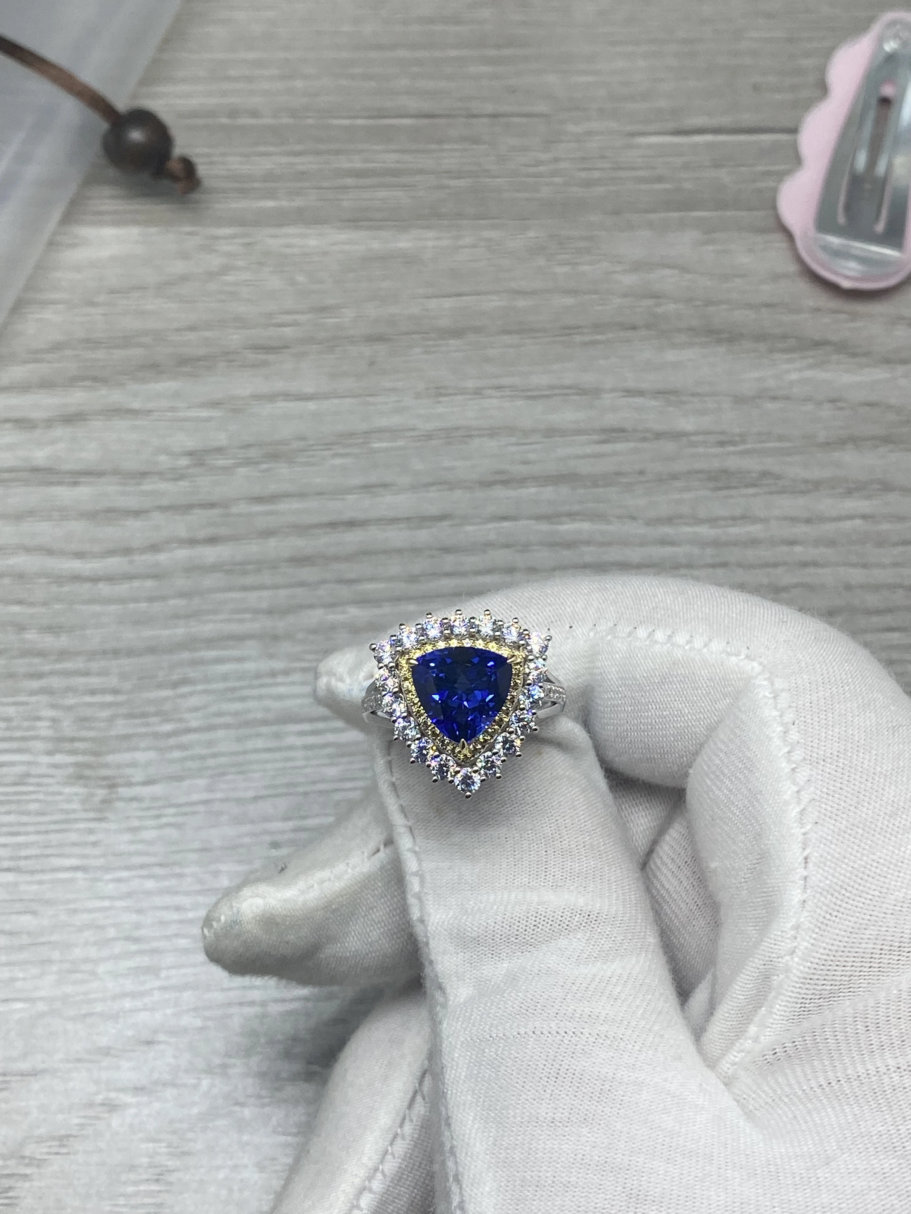 2024 women top quality K gold cultivated sapphire splicing rhinestone fashion ring accepts custom design