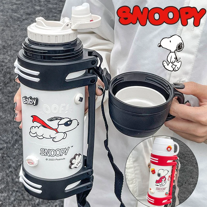 

1200ML Snoopy 304 Stainless Steel Vacuum Insulated Bottle Large Capacity with Cup Lid Cartoon Coffee Mug Thermos Bottle Cup New