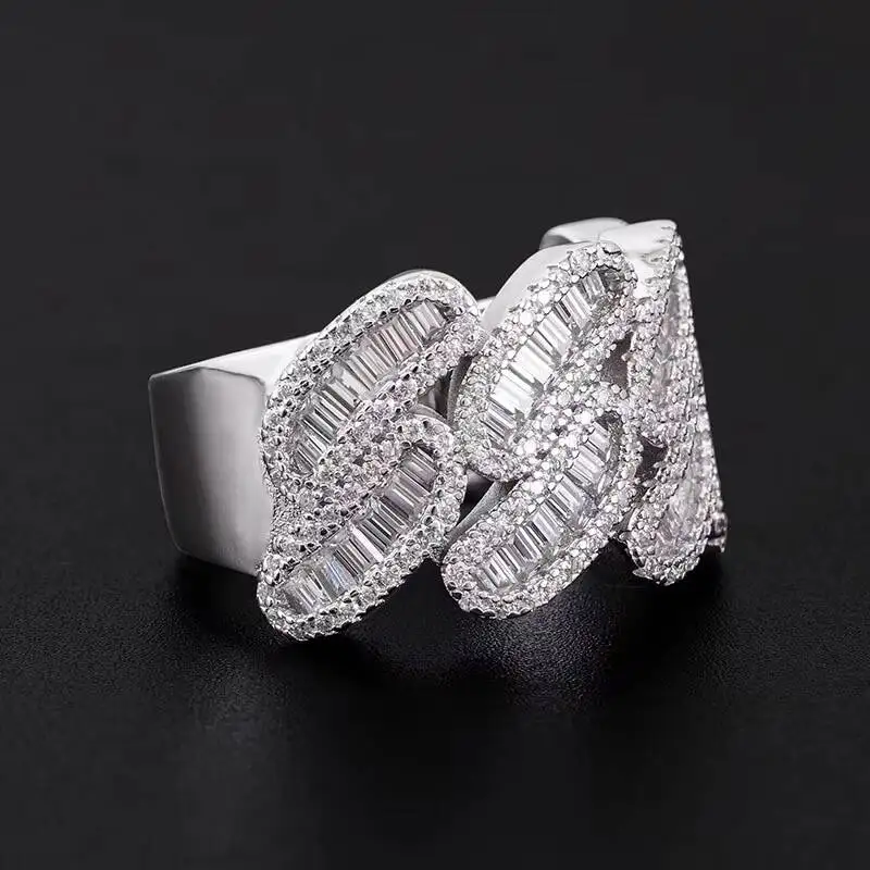 Fashion Hip Hop Cuban Moissanite Jewelry 925 Sterling Silver Gold/Silver Plated Claw Pave Setting Iced Out Ring for Men